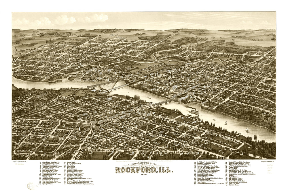 Vintage Map of Rockford, Illinois 1880 print style example