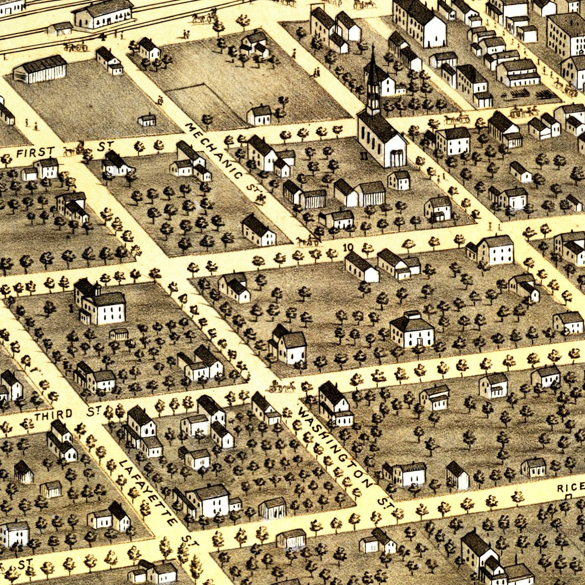 Restored historic details from the 1869 city map of Sandwich, Illinois