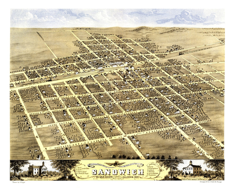 Size comparison using Vintage Map of Sandwich, Illinois 1869