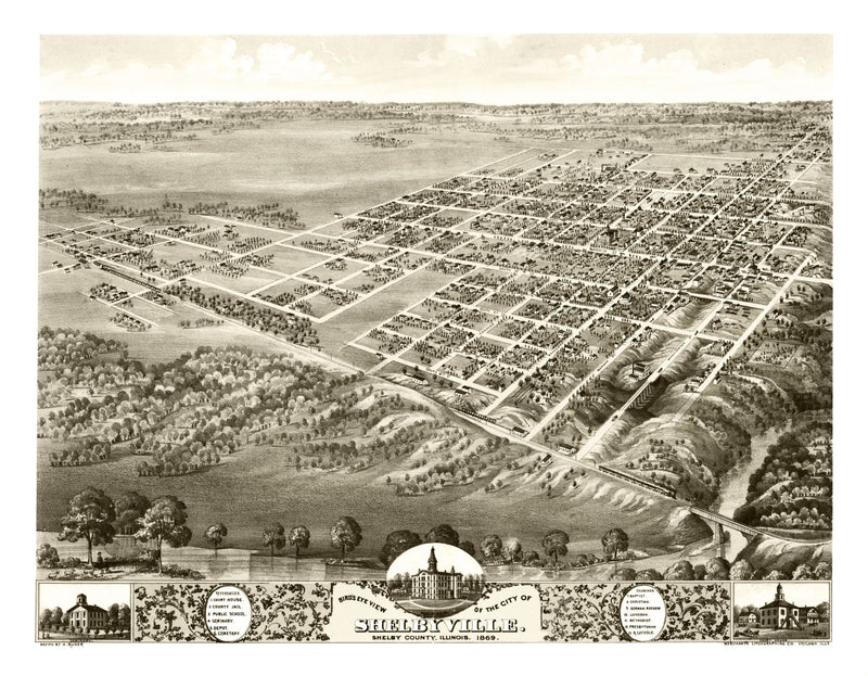 Size comparison using Vintage Map of Shelbyville, Illinois 1869