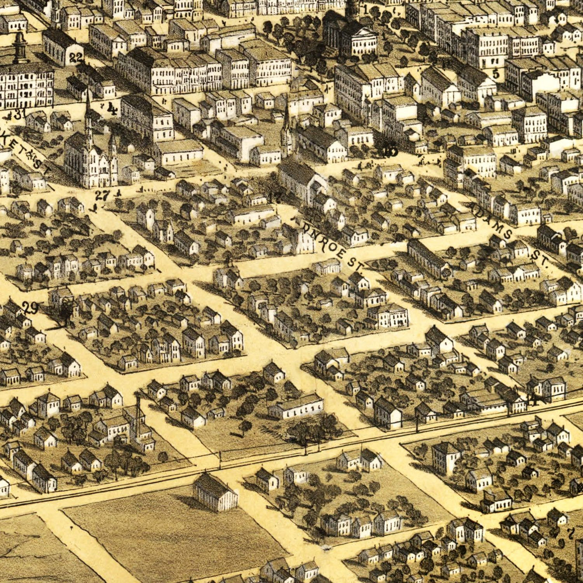 Restored historic details from the 1867 city map of Springfield, Illinois