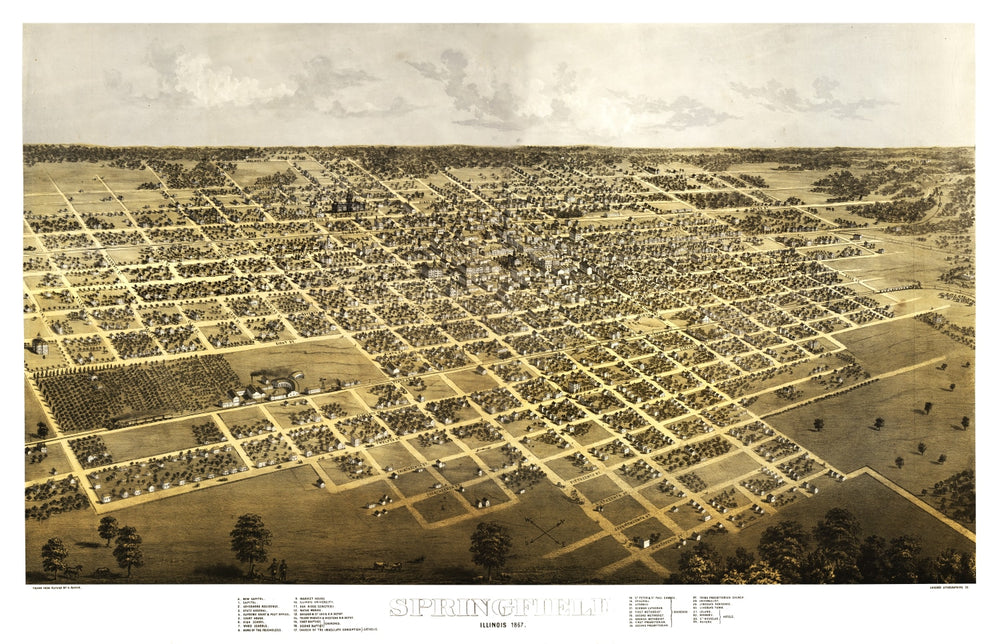 Vintage Map of Springfield, Illinois 1867 print style example