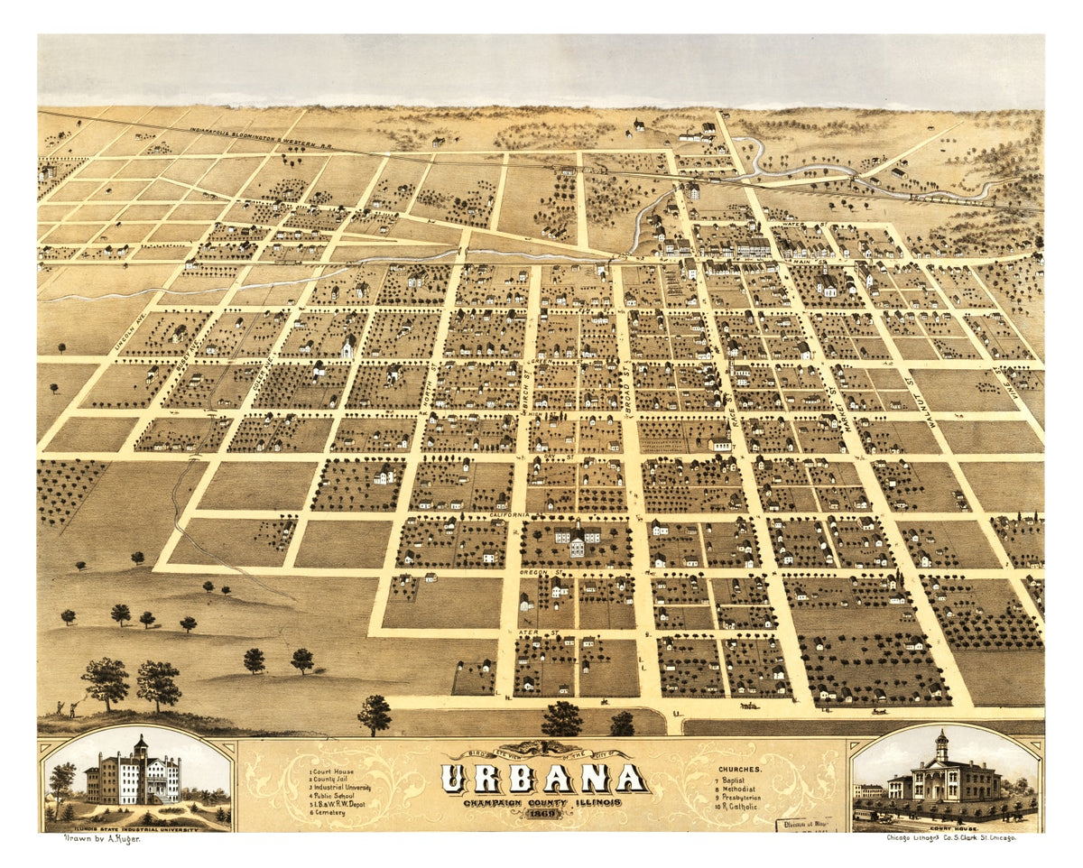 Preview of Vintage Map of Urbana, Illinois 1869