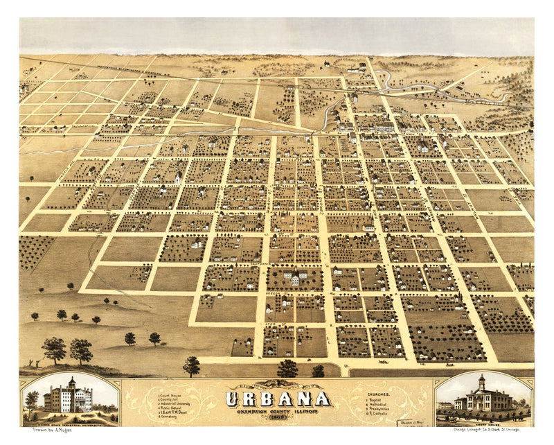 Size comparison using Vintage Map of Urbana, Illinois 1869