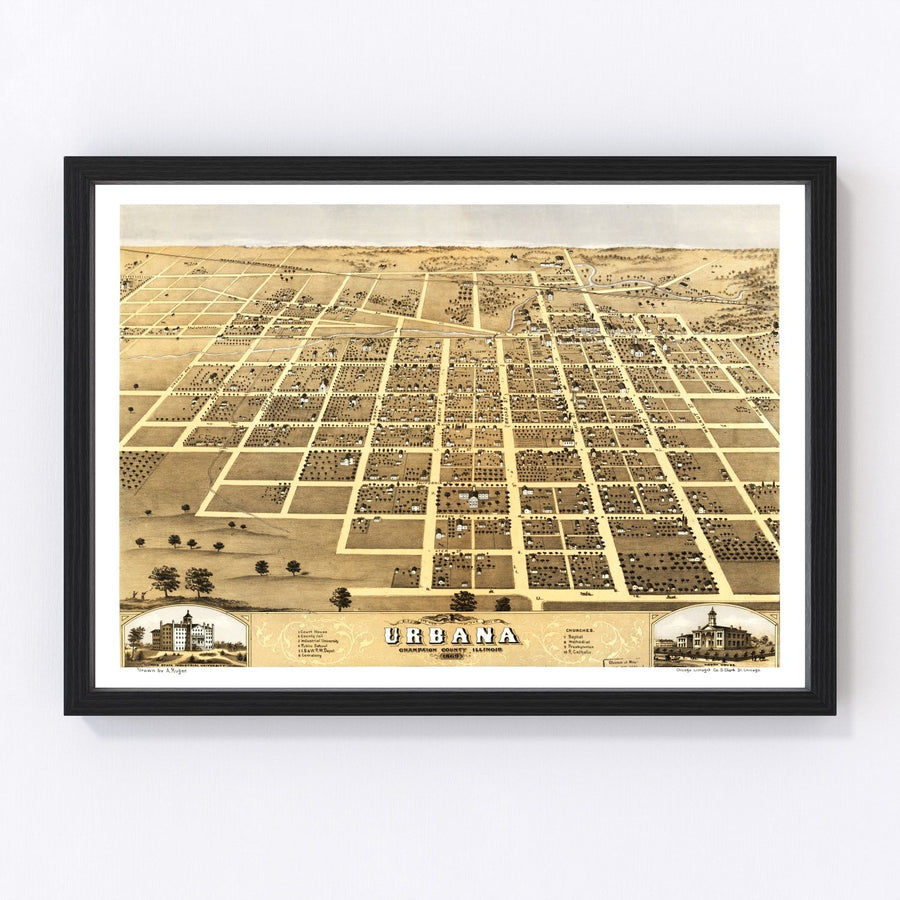 Urbana Vintage Map 1869