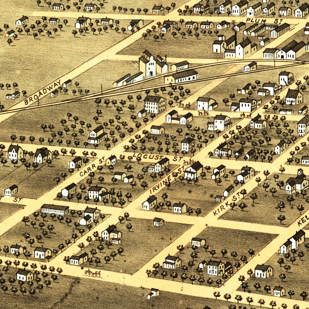 Restored historic details from the 1869 city map of Young America, Illinois