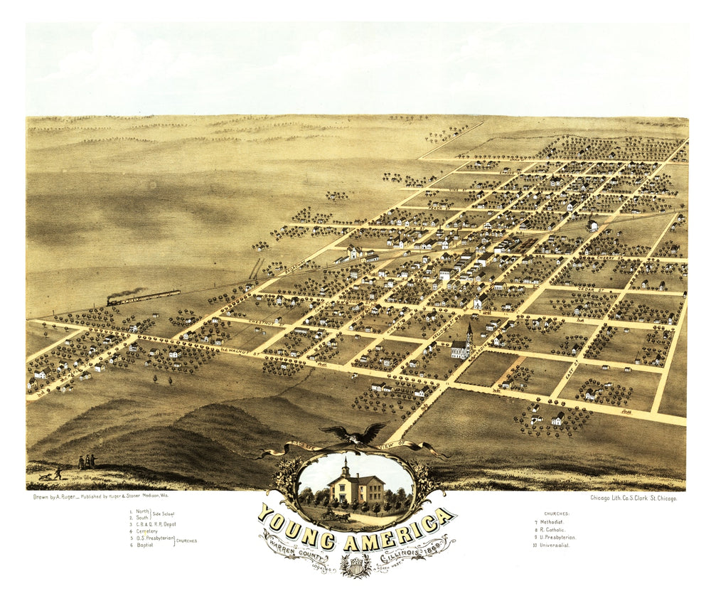 Vintage Map of Young America, Illinois 1869 print style example
