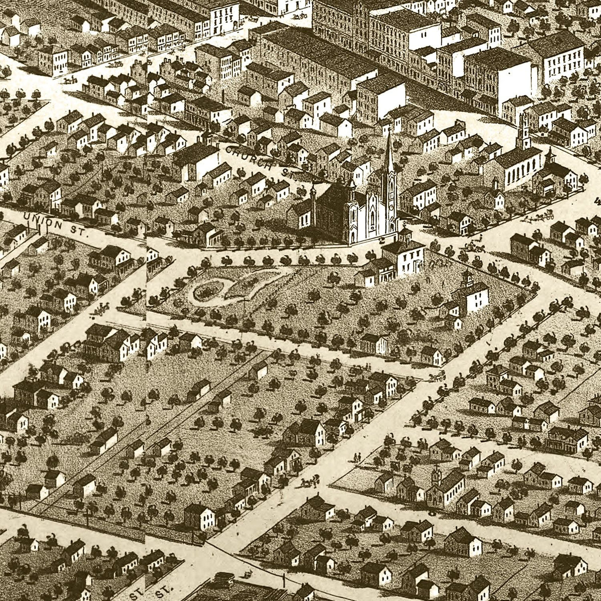 Restored historic details from the 1866 city map of Adrian, Michigan