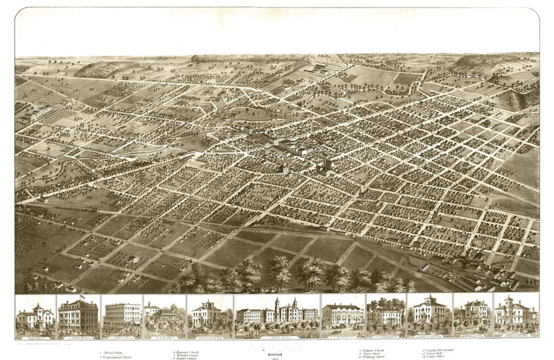 Size comparison using Vintage Map of Adrian, Michigan 1866