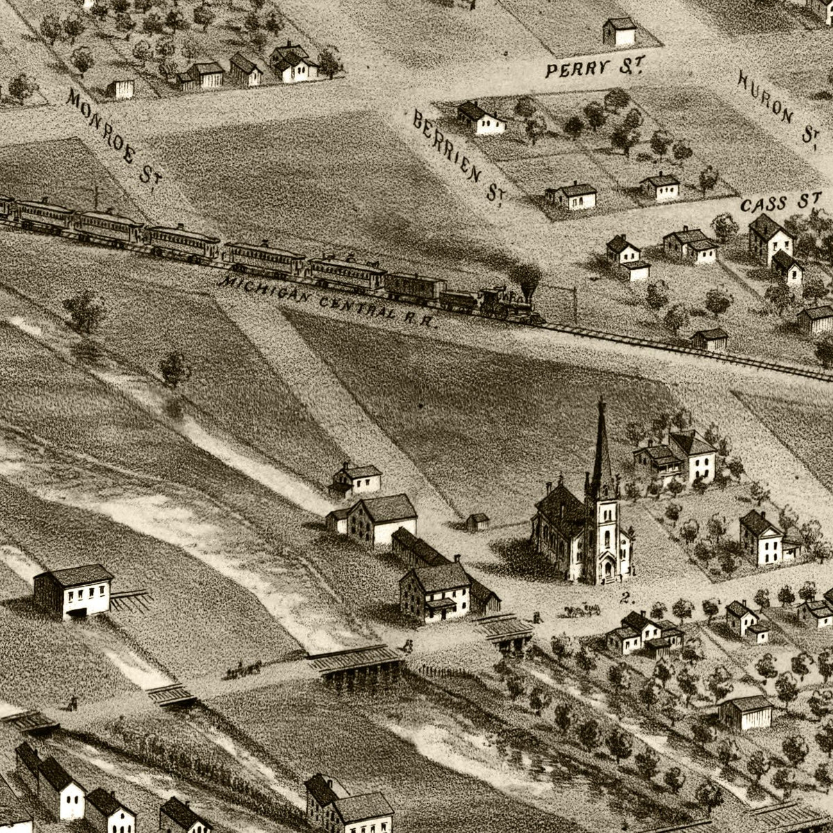Restored historic details from the 1868 city map of Albion, Michigan