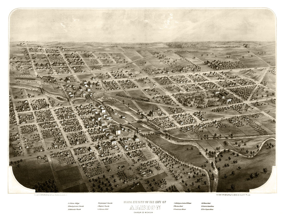 Vintage Map of Albion, Michigan 1868 print style example