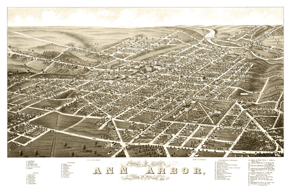 Vintage Map of Ann Arbor, Michigan 1880 print style example