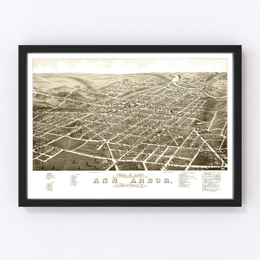 Vintage Map of Ann Arbor, Michigan 1880