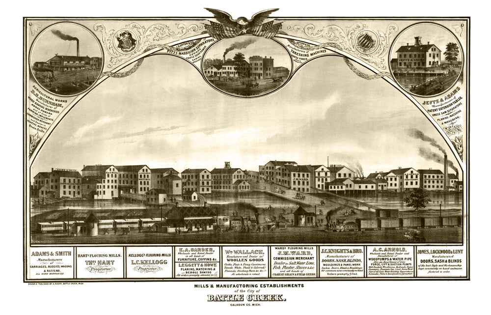 Vintage Map of Battle Creek, Michigan 1869 print style example