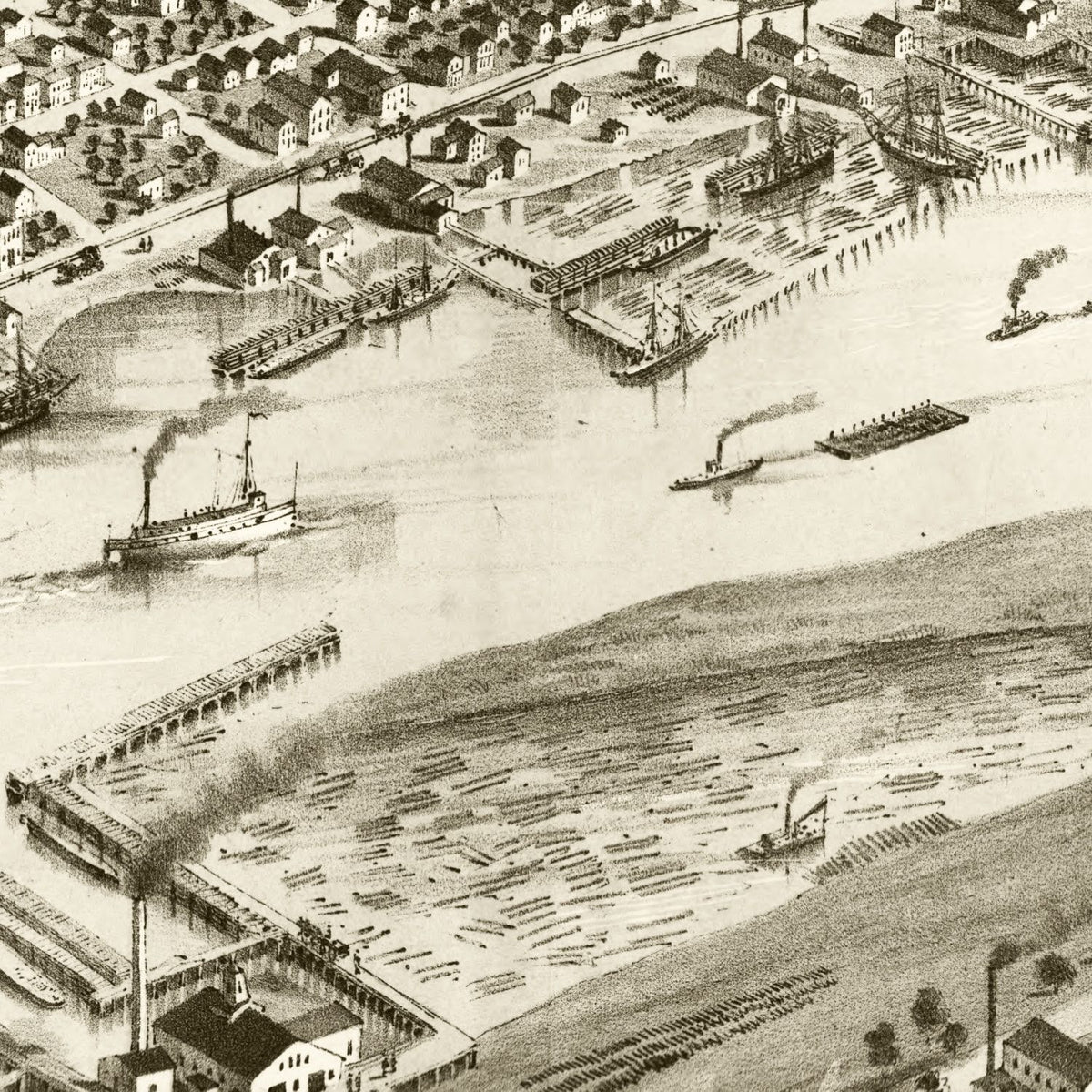 Restored historic details from the 1867 city map of Bay City, Michigan