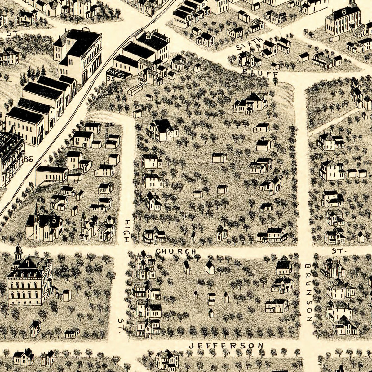 Restored historic details from the 1889 city map of Benton Harbor, Michigan