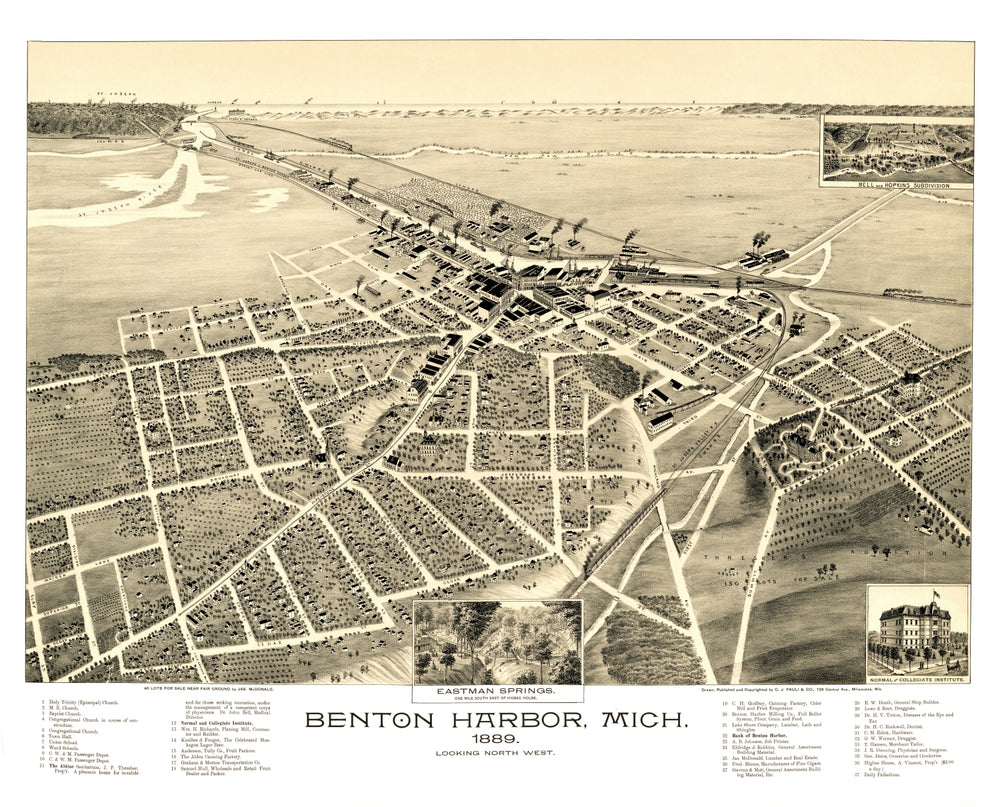 Vintage Map of Benton Harbor, Michigan 1889 print style example
