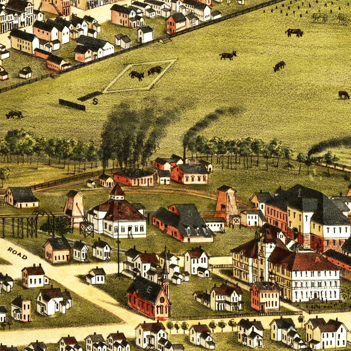 Restored historic details from the 1881 city map of Calumet, Hecla & Red Jacket, Michigan