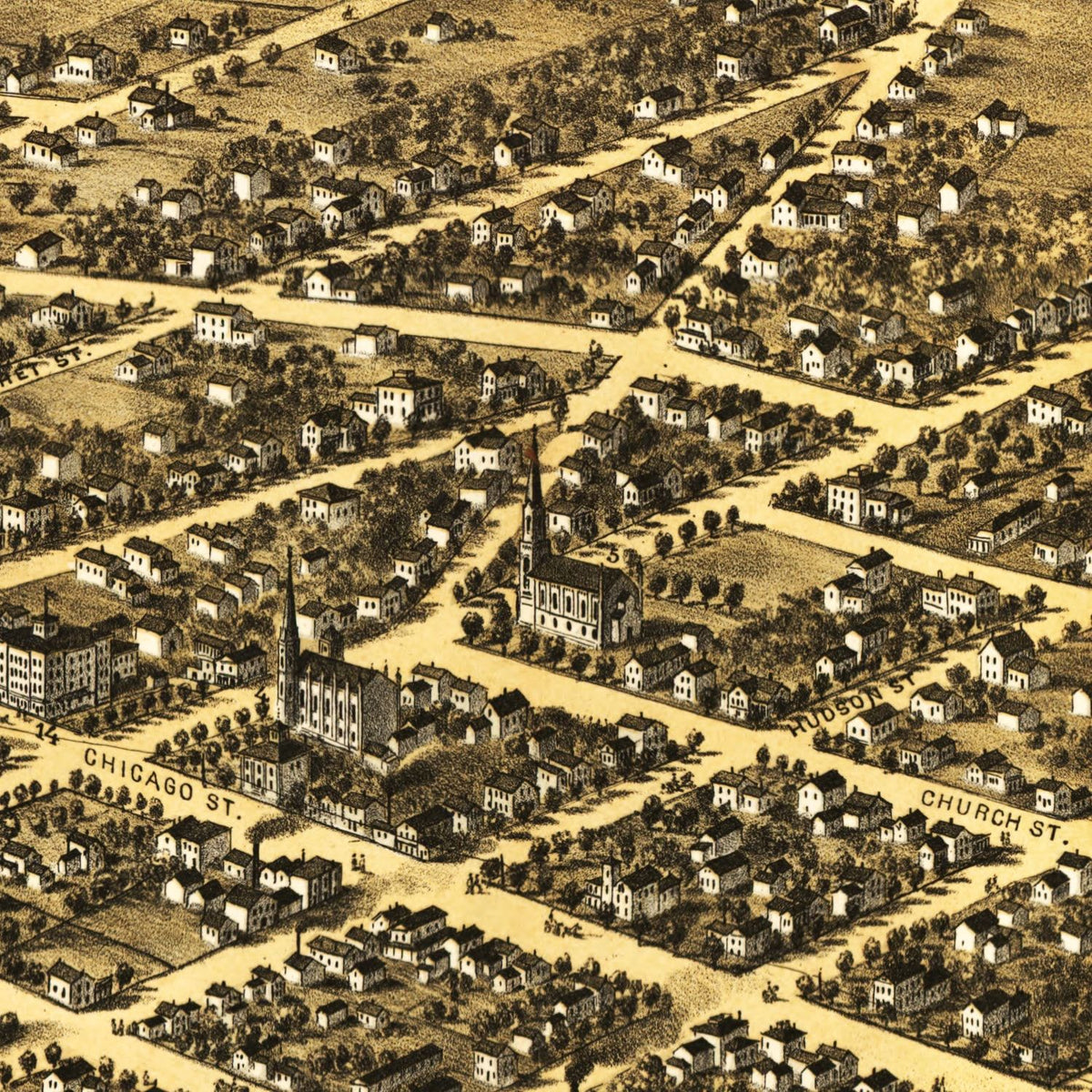 Restored historic details from the 1868 city map of Coldwater, Michigan