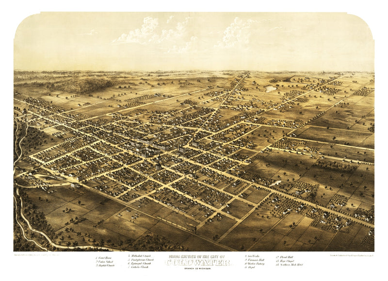 Size comparison using Vintage Map of Coldwater, Michigan 1868