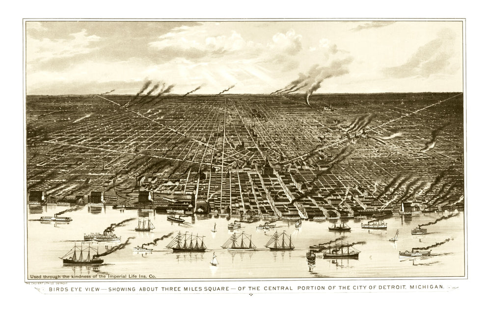 Vintage Map of Detroit, Michigan 1889 print style example