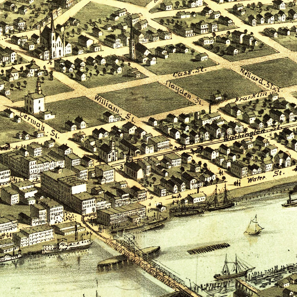Restored historic details from the 1867 city map of Saginaw, Michigan