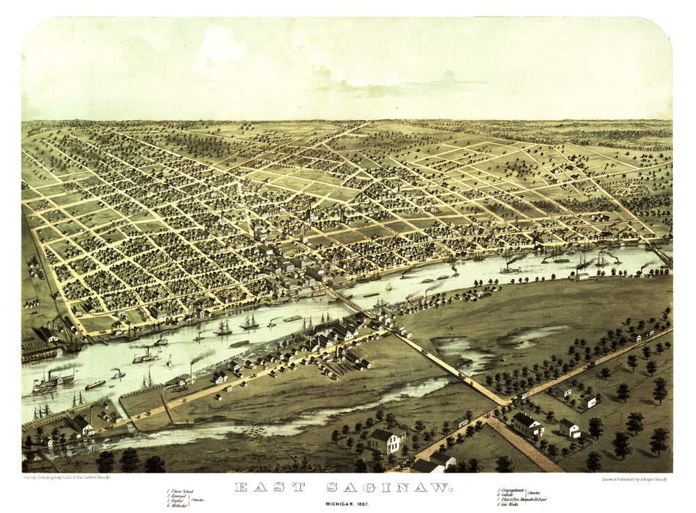Vintage Map of Saginaw, Michigan 1867 print style example