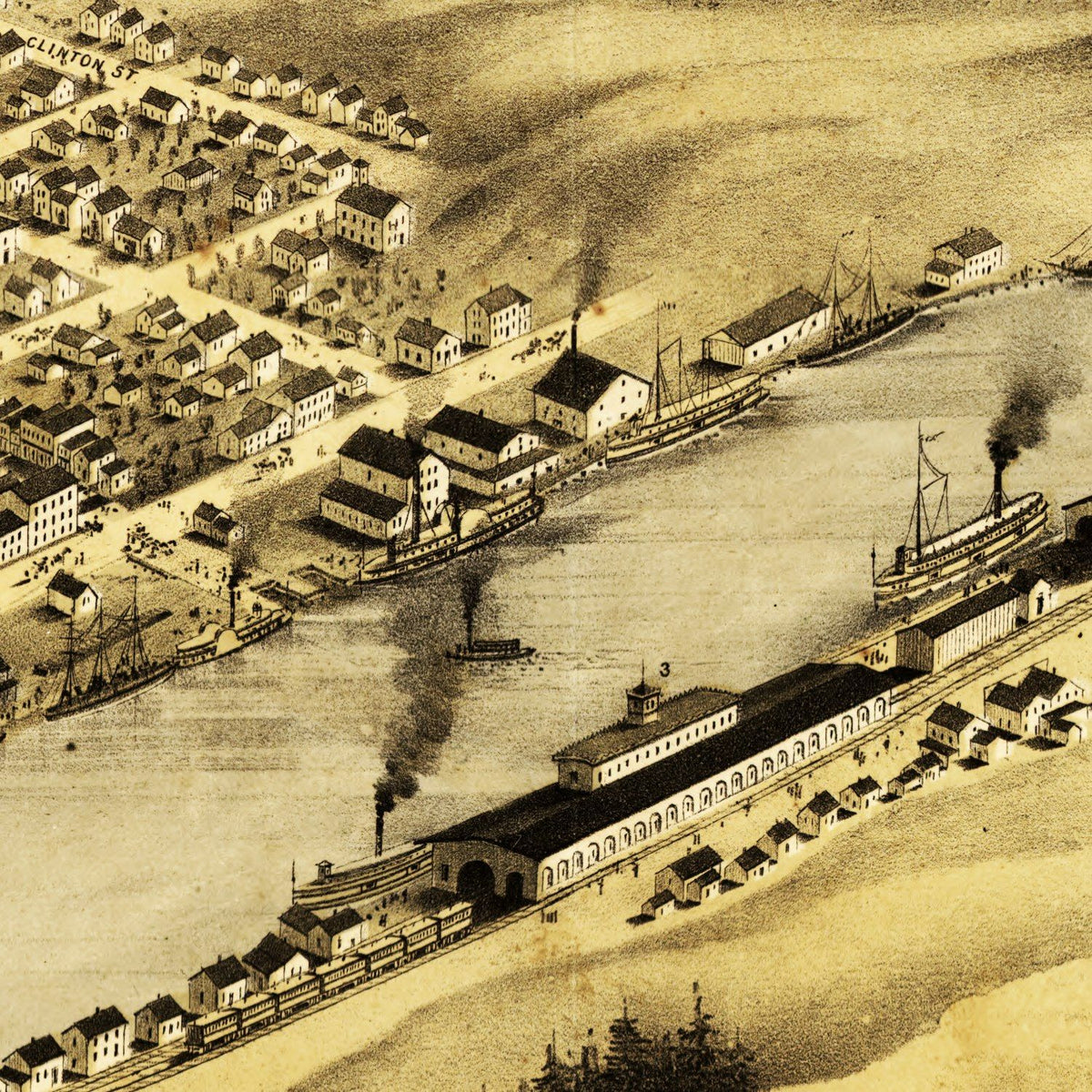 Restored historic details from the 1868 city map of Grand Haven, Michigan
