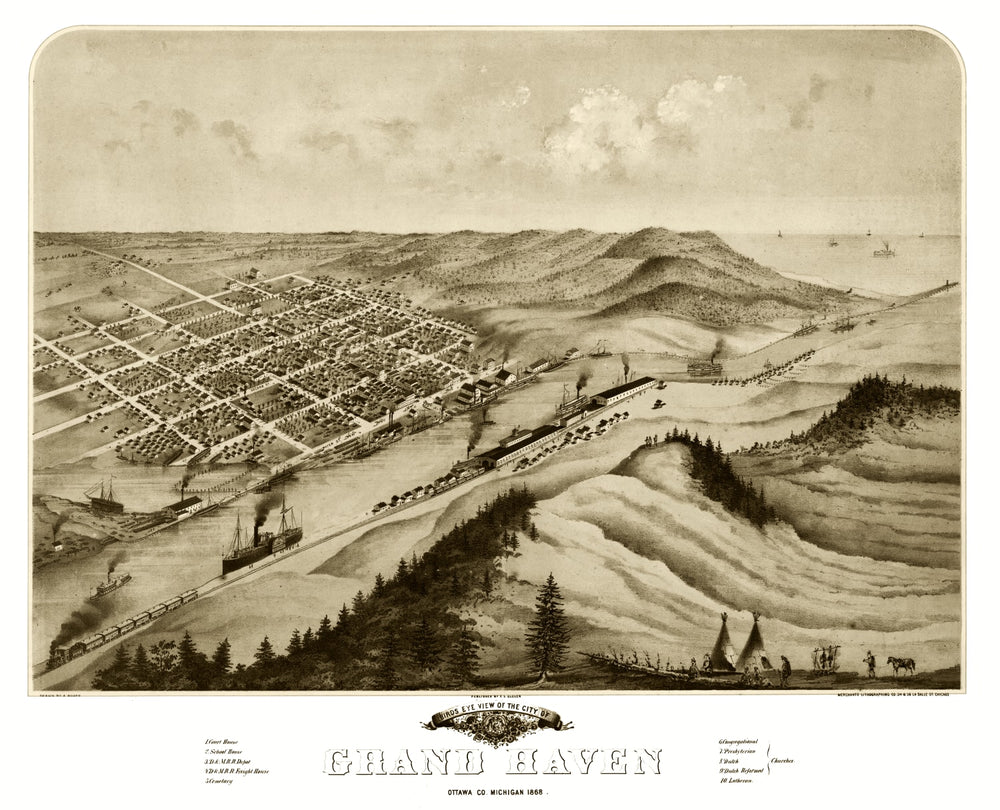 Vintage Map of Grand Haven, Michigan 1868 print style example