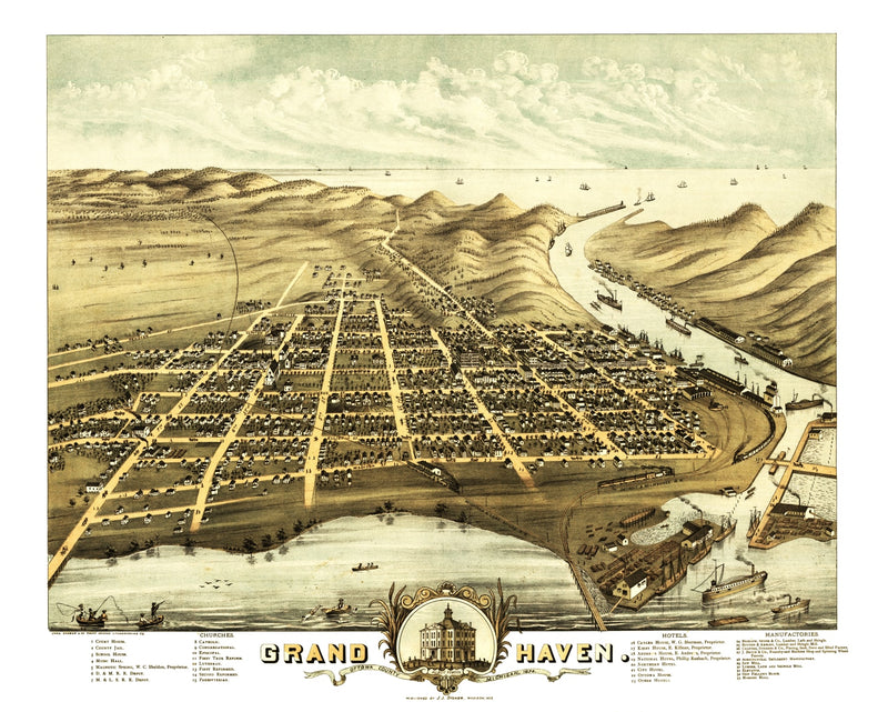 Size comparison using Vintage Map of Grand Haven, Michigan 1874