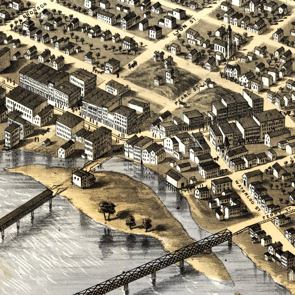 Restored historic details from the 1868 city map of Grand Rapids, Michigan