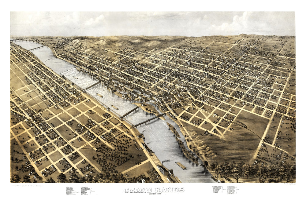 Vintage Map of Grand Rapids, Michigan 1868 print style example