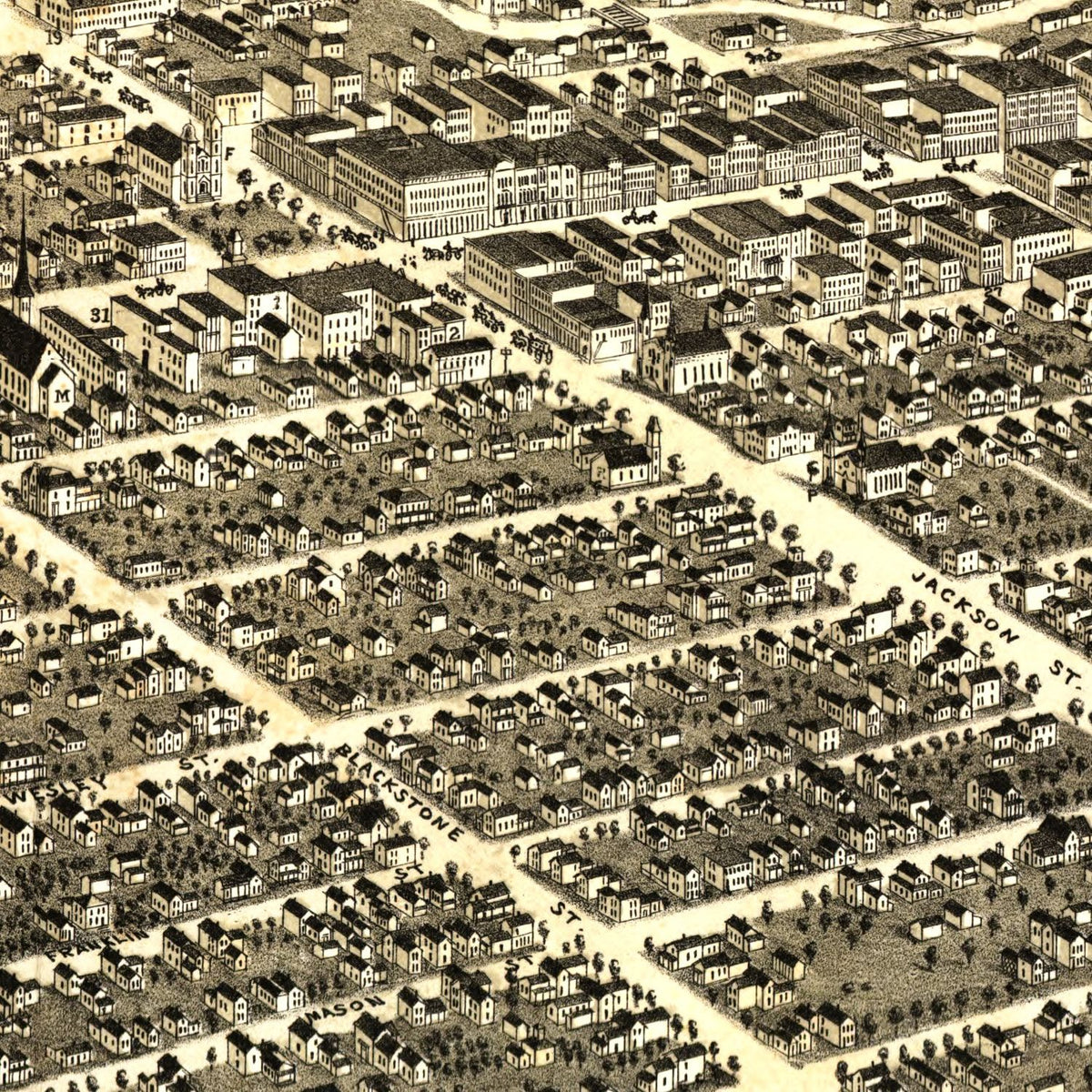Restored historic details from the 1881 city map of Jackson, Michigan