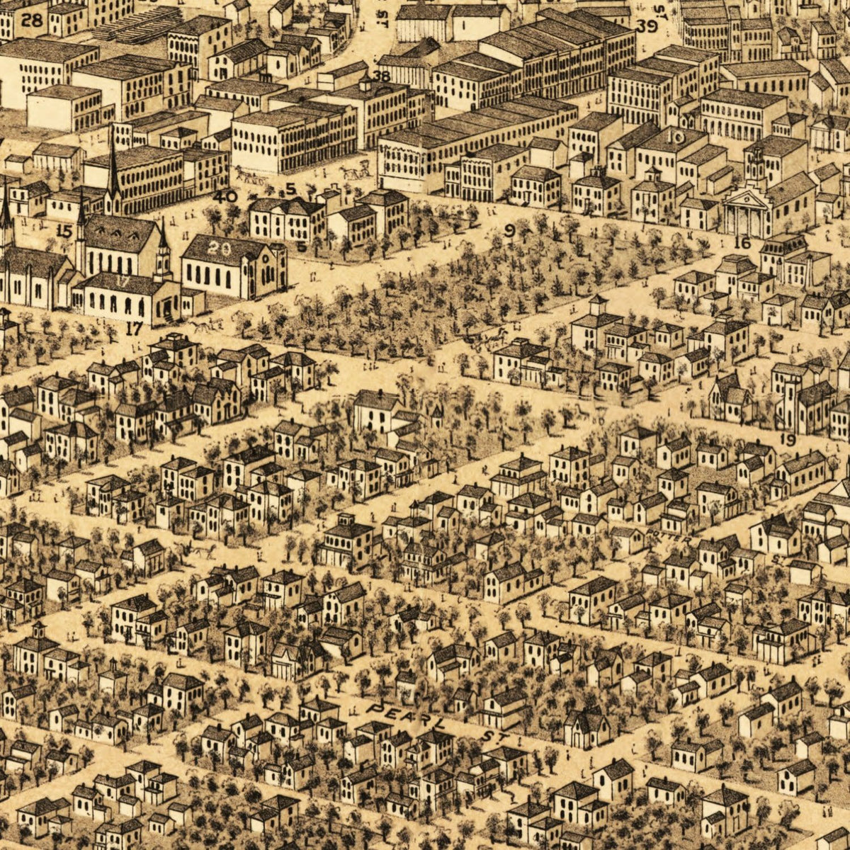 Restored historic details from the 1874 city map of Kalamazoo, Michigan