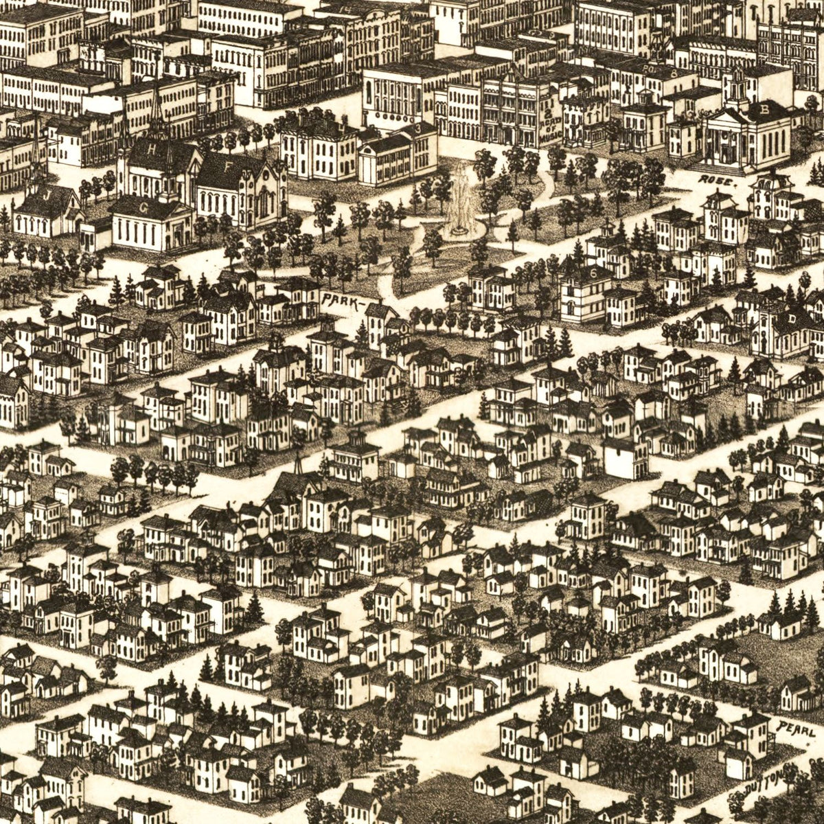 Restored historic details from the 1883 city map of Kalamazoo, Michigan