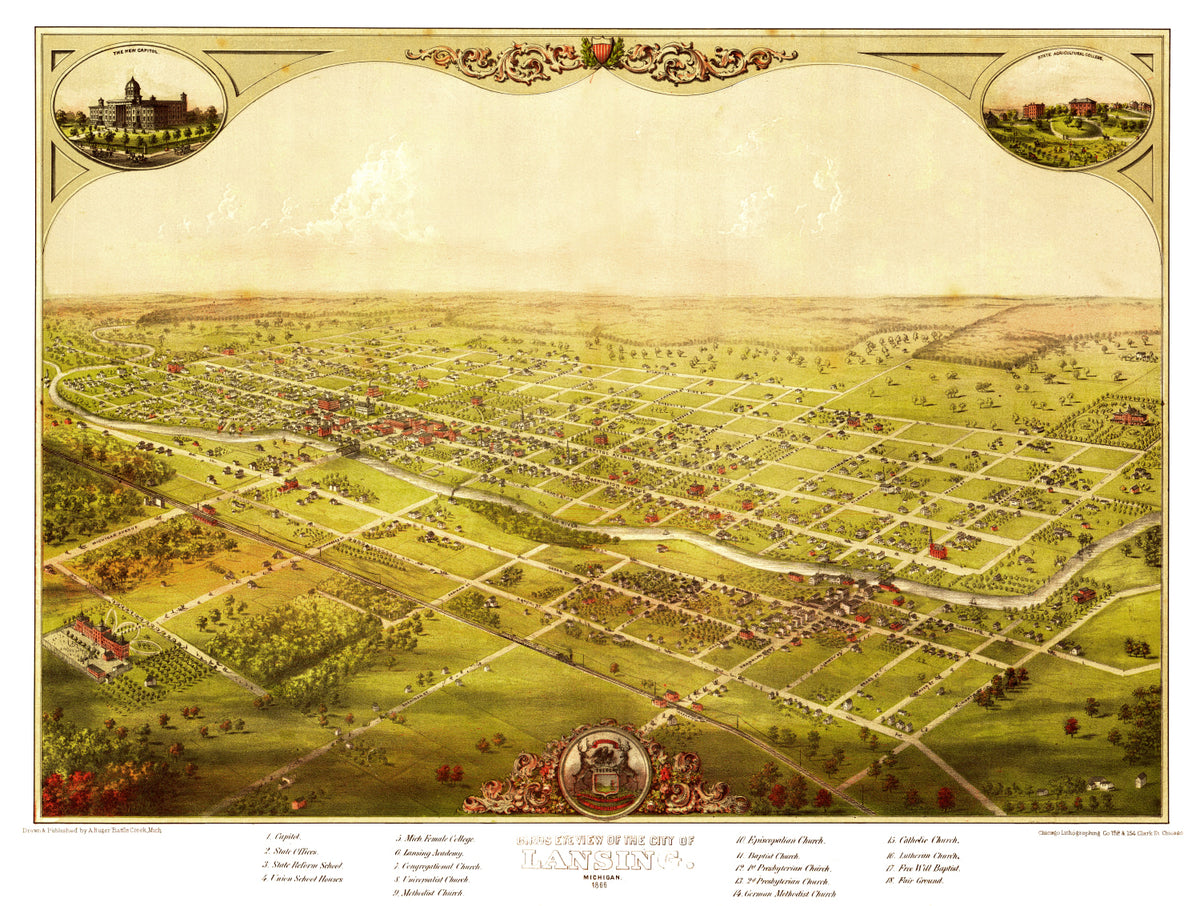 Preview of Vintage Map of Lansing, Michigan 1866