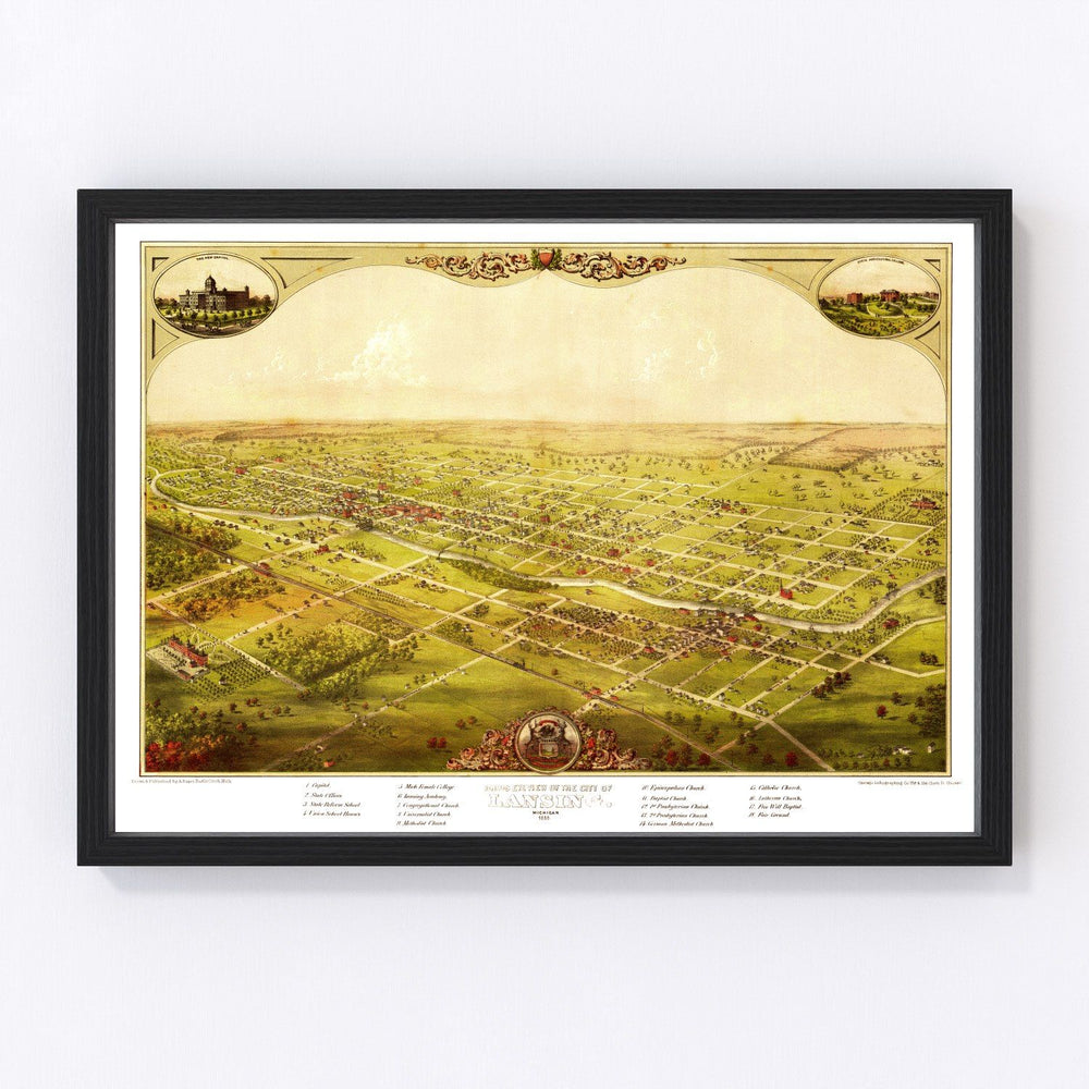 Lansing Vintage Map 1866
