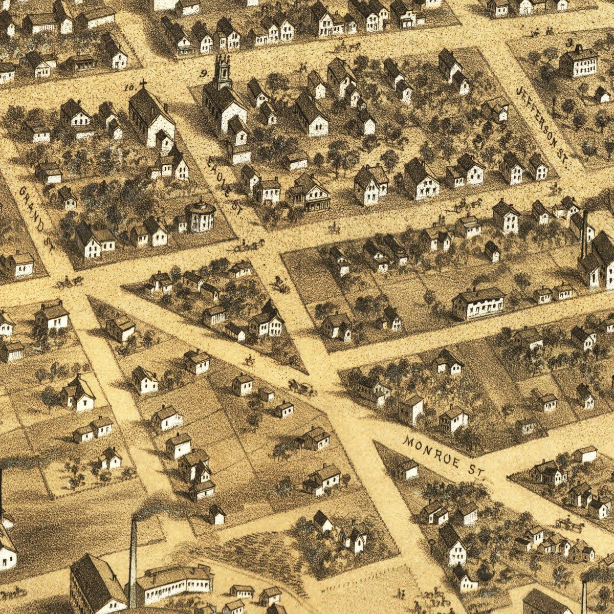 Restored historic details from the 1868 city map of Marshall, Michigan