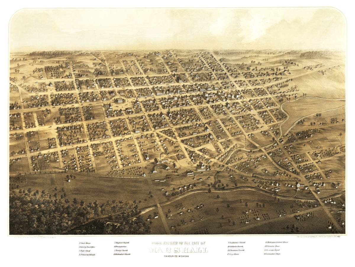 Preview of Vintage Map of Marshall, Michigan 1868