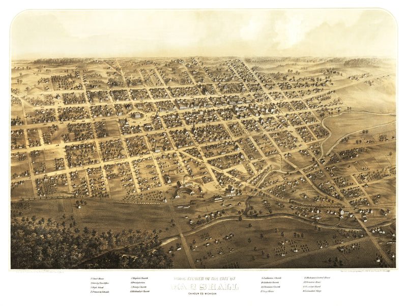 Size comparison using Vintage Map of Marshall, Michigan 1868