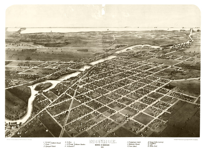 Size comparison using Vintage Map of Monroe, Michigan 1866