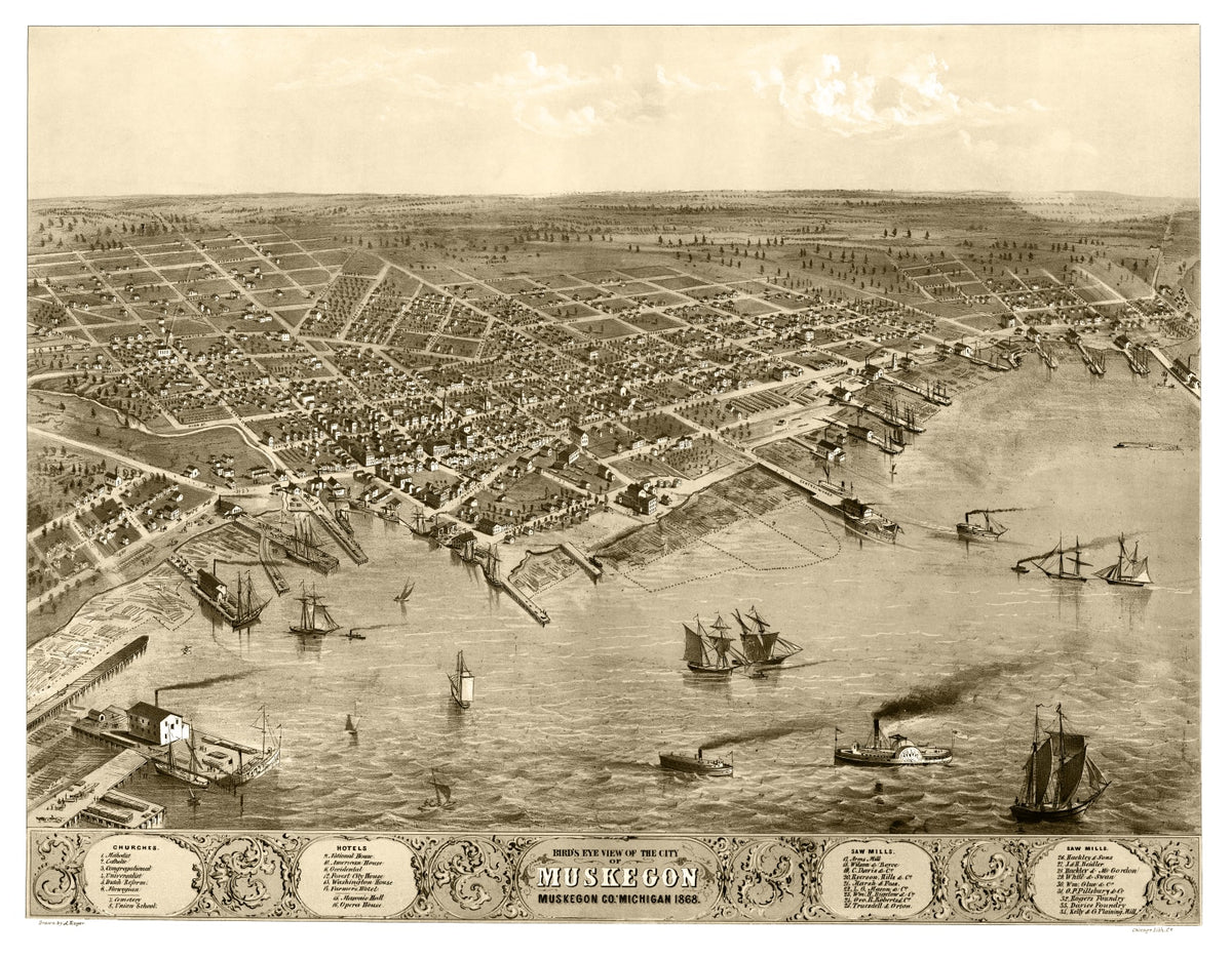 Preview of Vintage Map of Muskegon, Michigan 1868