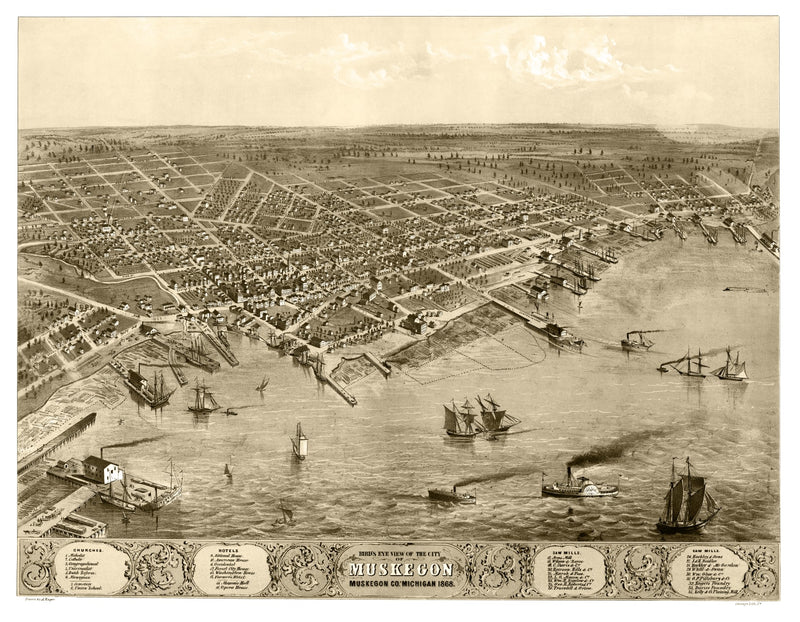 Size comparison using Vintage Map of Muskegon, Michigan 1868
