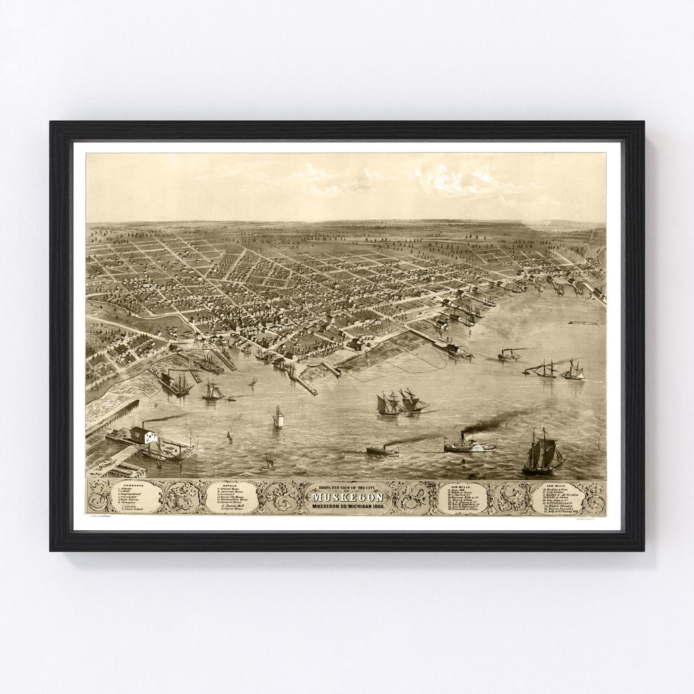 Muskegon Vintage Map 1868
