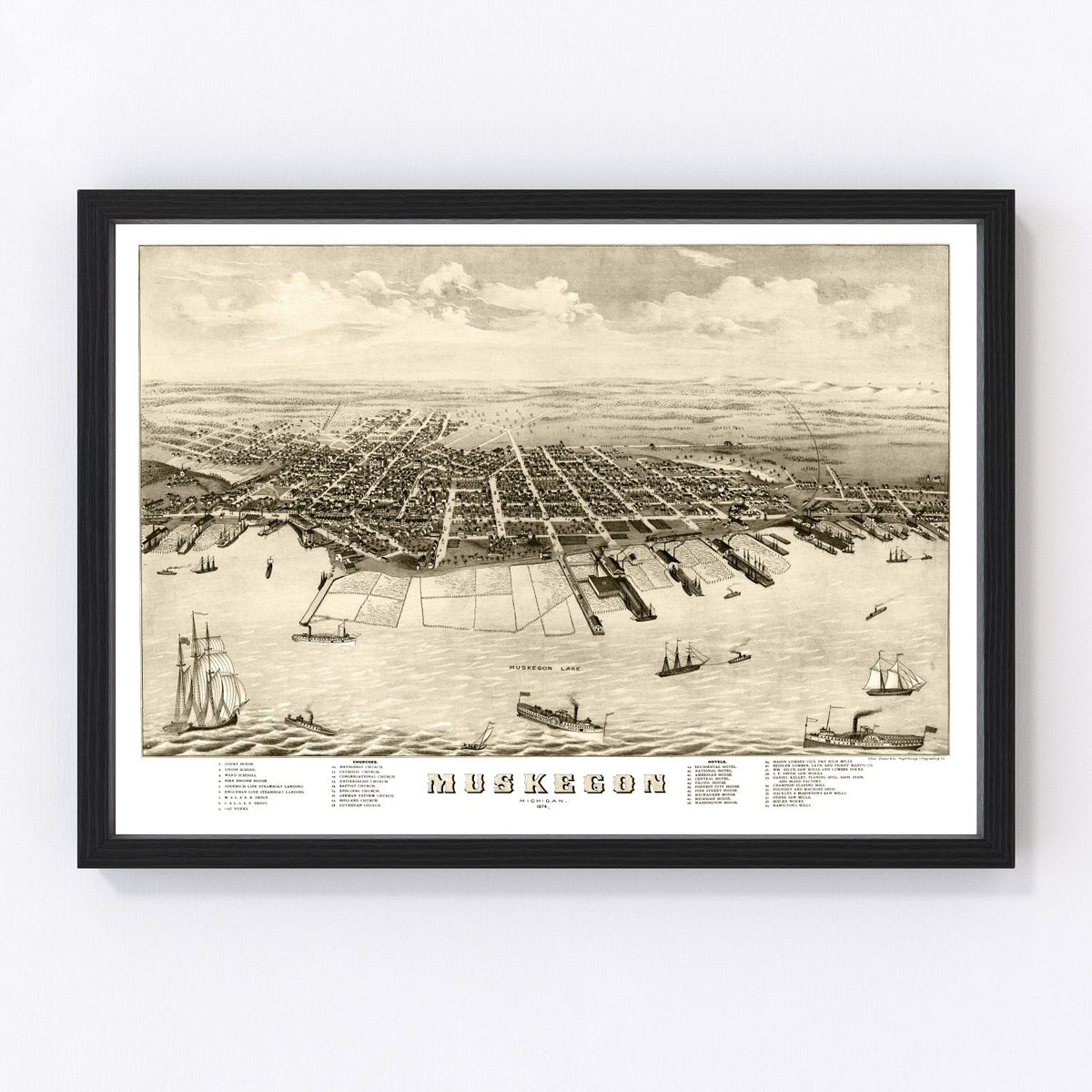 Muskegon Vintage Map 1874