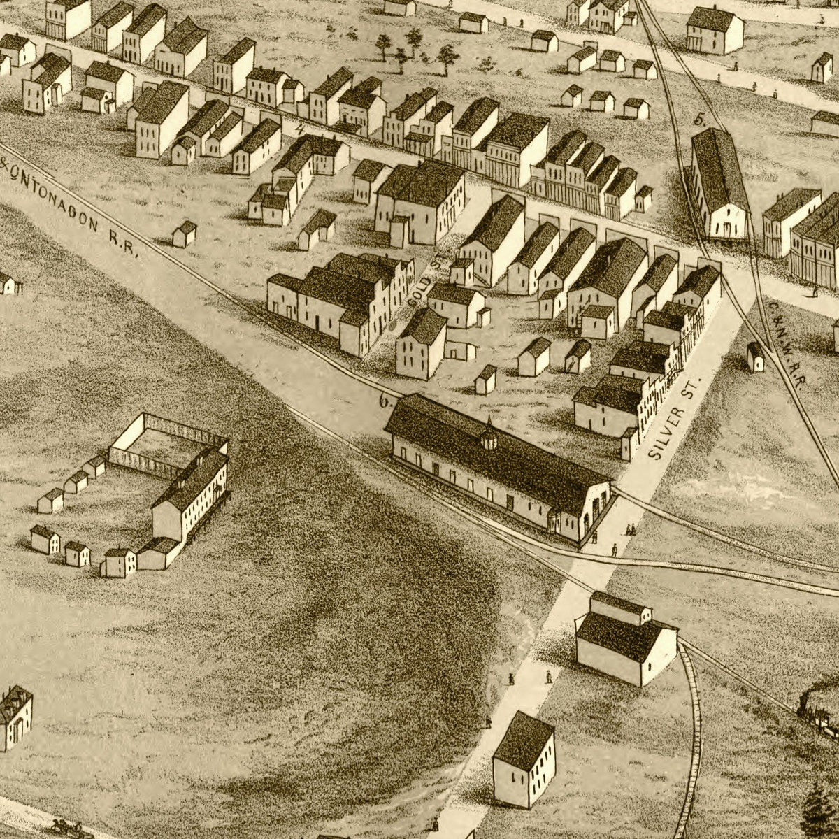 Restored historic details from the 1871 city map of Negaunee, Michigan