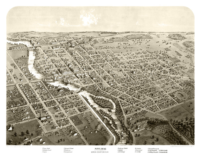 Size comparison using Vintage Map of Niles, Michigan 1868