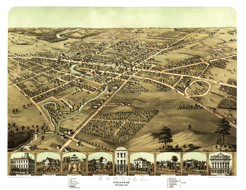 Size comparison using Vintage Map of Pontiac, Michigan 1867