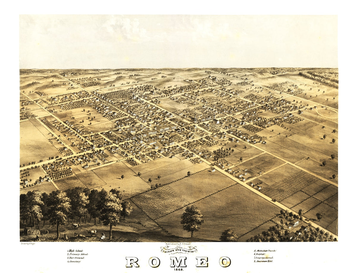 Preview of Vintage Map of Romeo, Michigan 1868