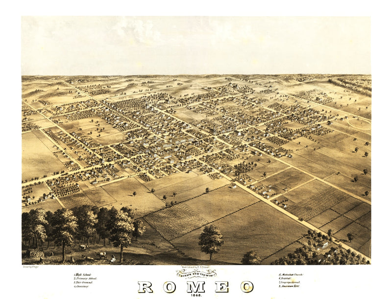 Size comparison using Vintage Map of Romeo, Michigan 1868